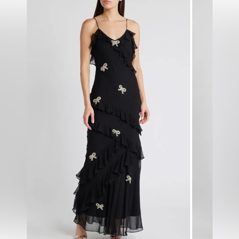 LoveShackFancy Crystal Bow Rialto Silk Dress